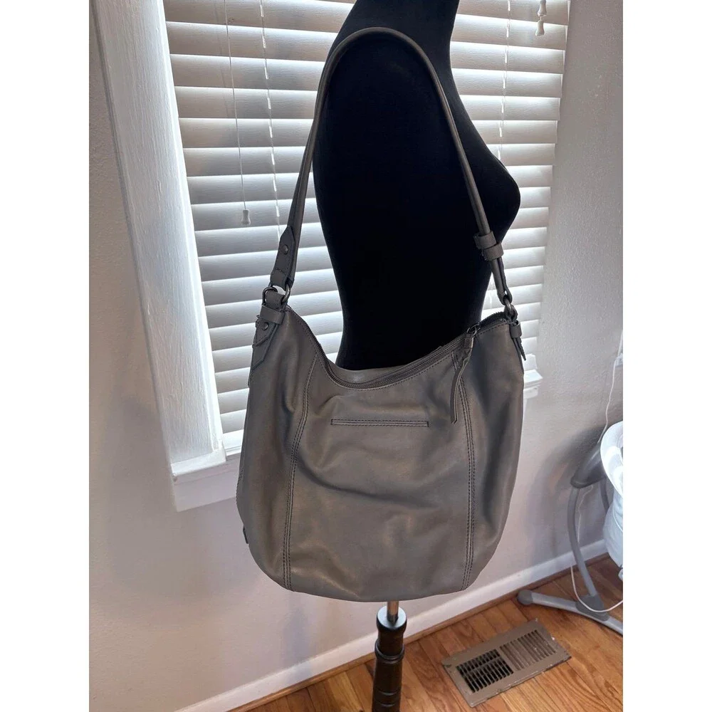 The Sak Sequoia Leather Hobo Bag in Dusty Blue Crochet